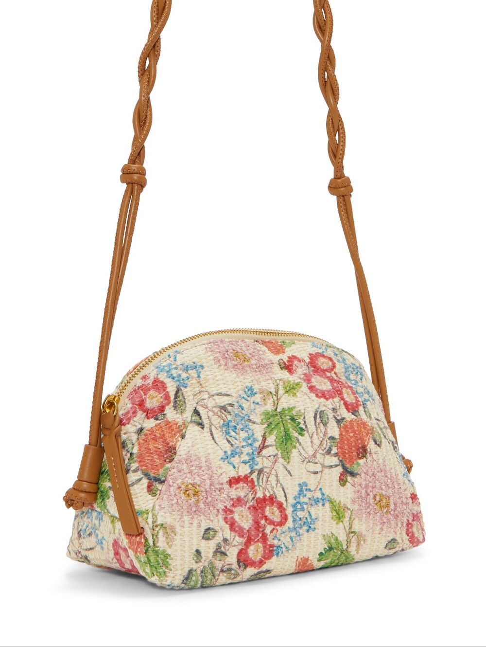 Vince Camuto Cream Floral Emmie Crossbody with Braided Tan Leather Strap